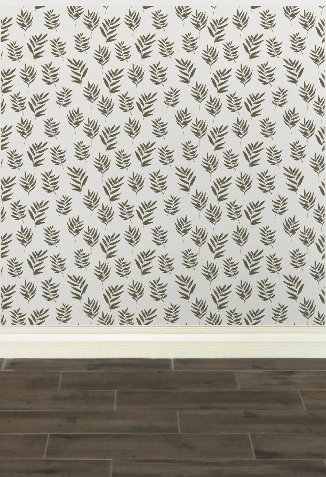 Hand Drawn Dark Olive Green Leaves Peel and Stick Removable Wallpaper - 22-10S