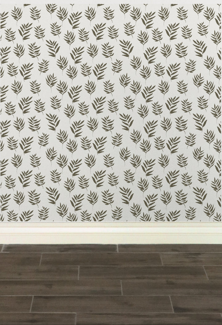 Hand Drawn Dark Olive Green Leaves Peel and Stick Removable Wallpaper - 22-10S