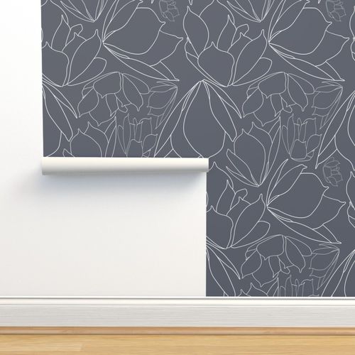 Floral Wallpaper - Breakfast Tea in Blue Gray Peel & Stick Wallpaper