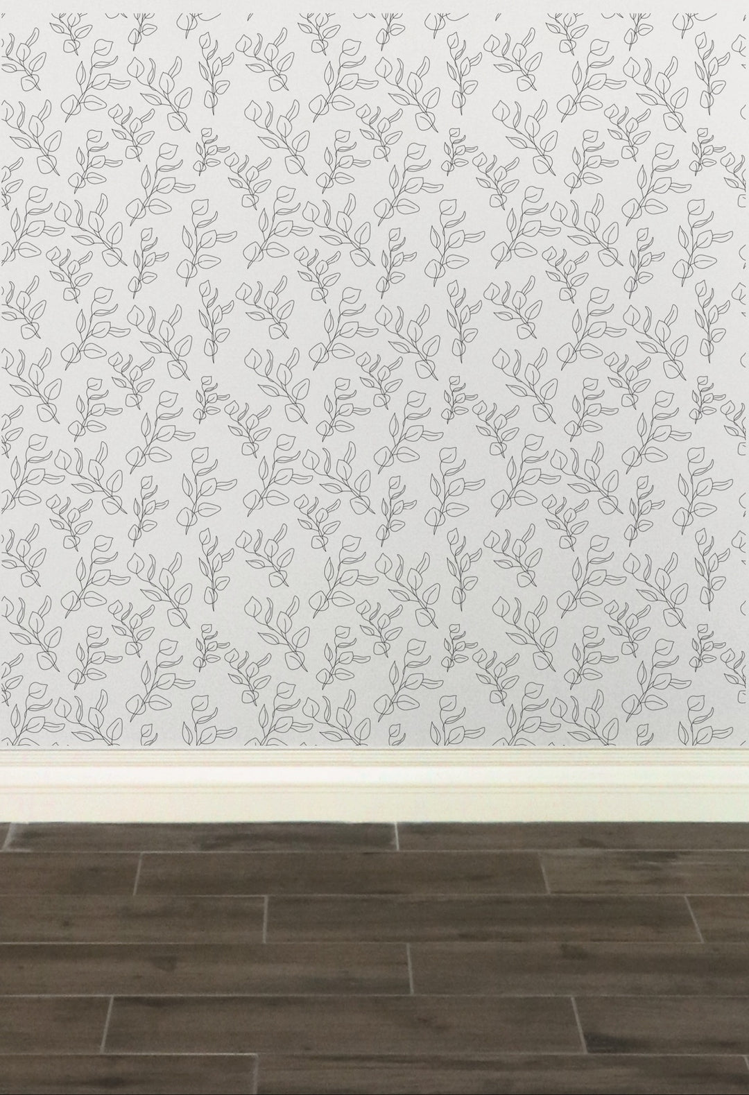 Peel & Stick Wallpaper; Black and White Eucalyptus Leaf Design 02 - Removable Wallpaper