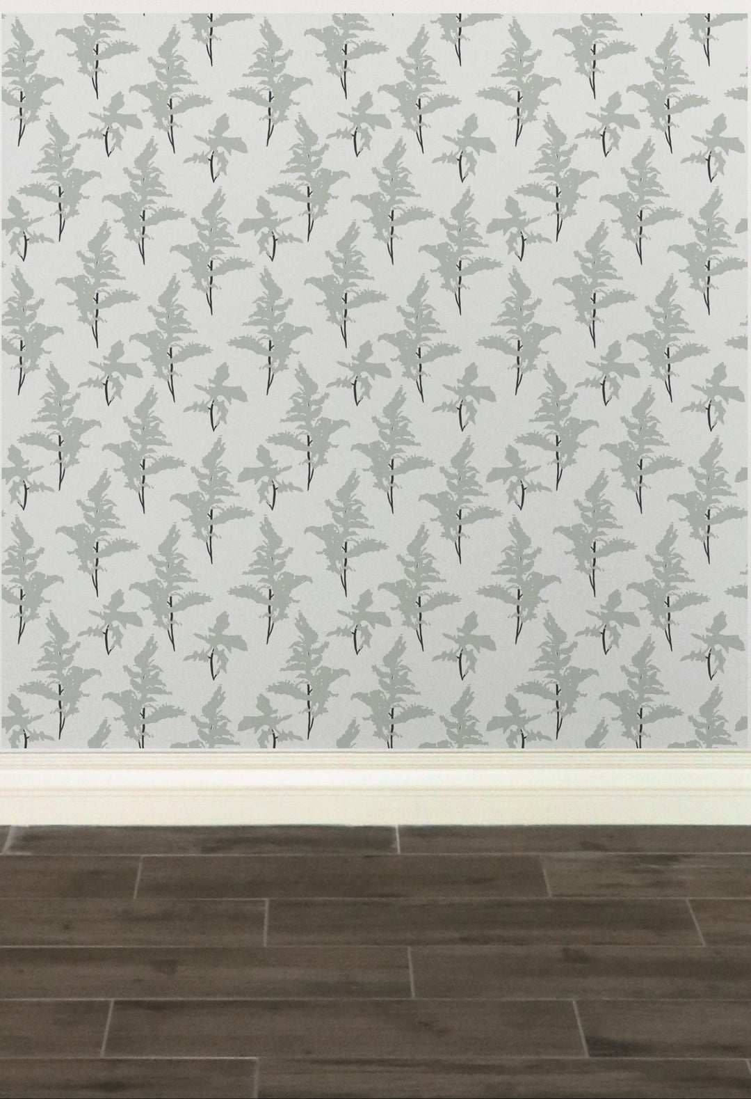 White and Sage Green Peel and Stick Removable Wallpaper - Madame Cola Design 01L