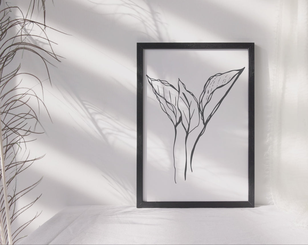 Black and White Leaves Hand Drawn Sketch - Design 22-03; Digital Download Wall Art Print