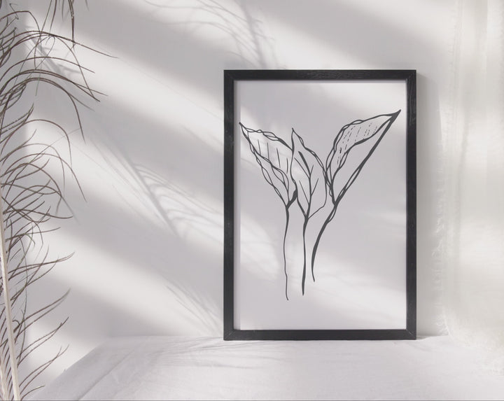 Black and White Leaves Hand Drawn Sketch - Design 22-03; Digital Download Wall Art Print