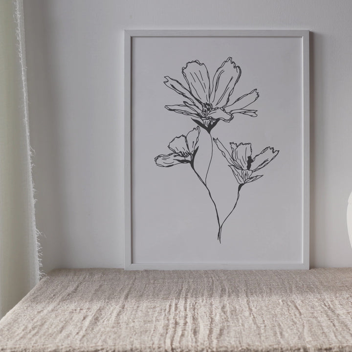 Black and White Floral Hand Drawn Sketch #22-01; Digital Download Wall Art
