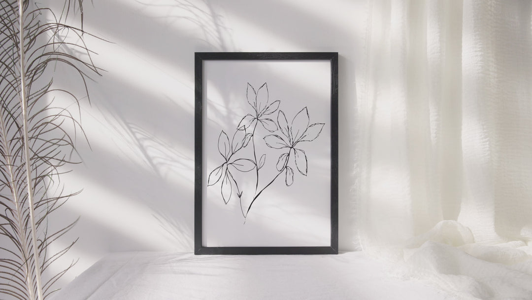 Black and White Leaves Hand Drawn Sketch - Design 22-02; Digital Download Wall Art Print