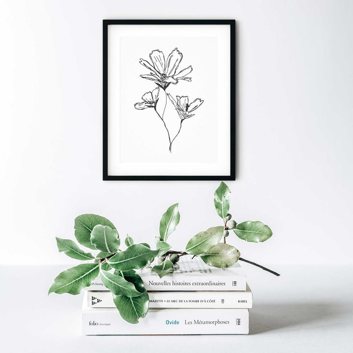 Black and White Floral Hand Drawn Sketch #22-01; Digital Download Wall Art