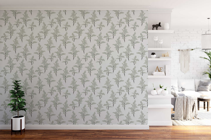White and Sage Green Peel and Stick Removable Wallpaper - Madame Cola Design 01L