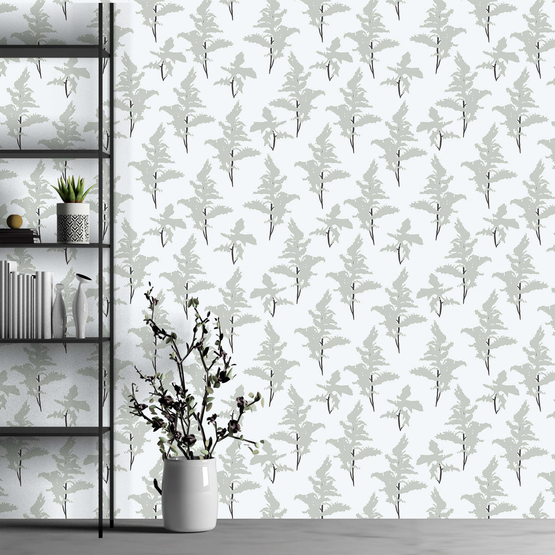 White and Sage Green Peel and Stick Removable Wallpaper - Madame Cola Design 01L