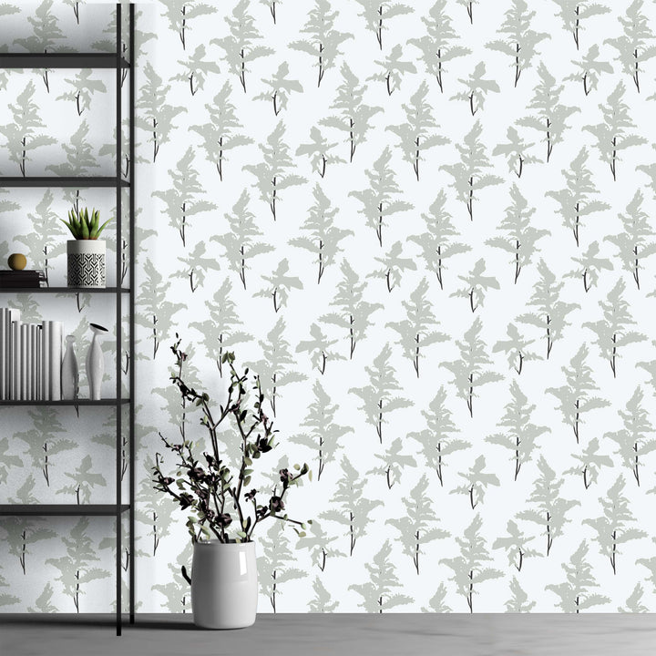 White and Sage Green Peel and Stick Removable Wallpaper - Madame Cola Design 01L