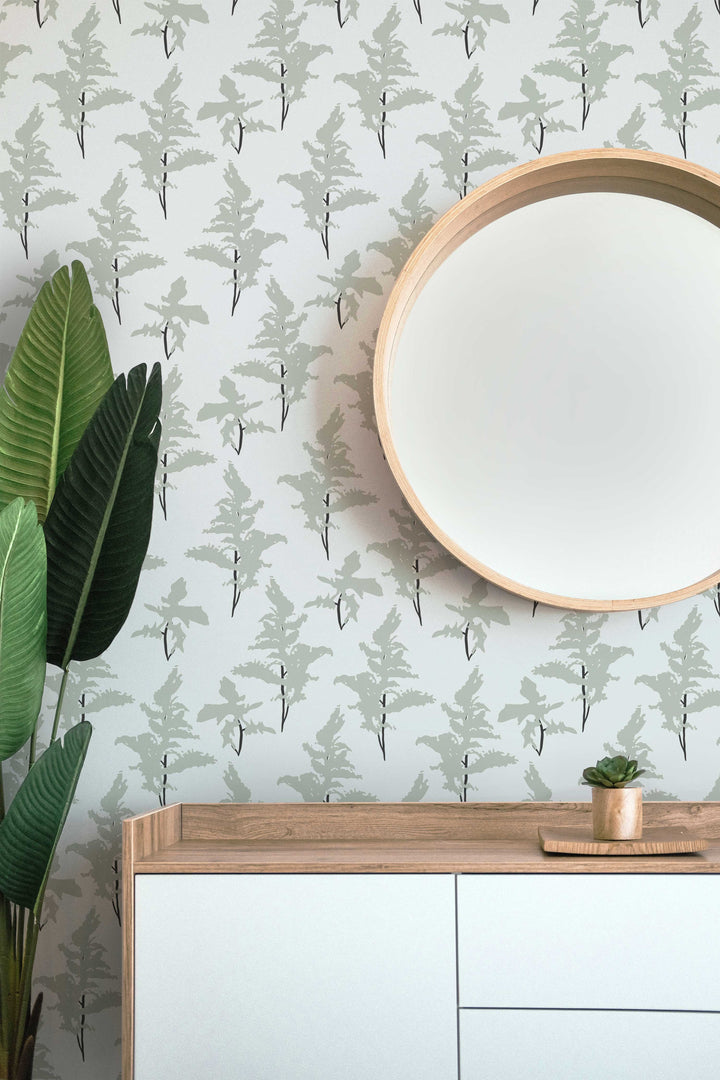 White and Sage Green Peel and Stick Removable Wallpaper - Madame Cola Design 01L
