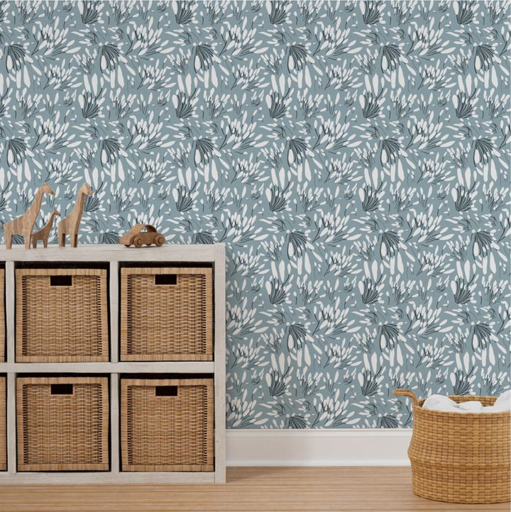 Blue and White Tear Drop Floral 01 Peel and Stick Removable Wallpaper