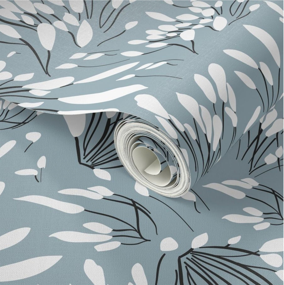 Blue and White Tear Drop Floral 01 Peel and Stick Removable Wallpaper