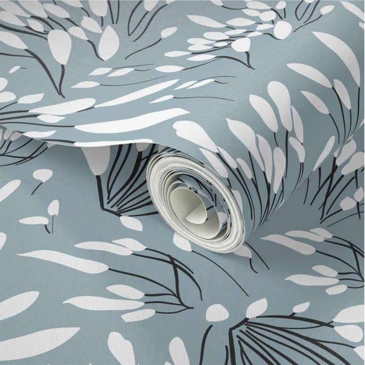 Blue and White Tear Drop Floral 01 Peel and Stick Removable Wallpaper
