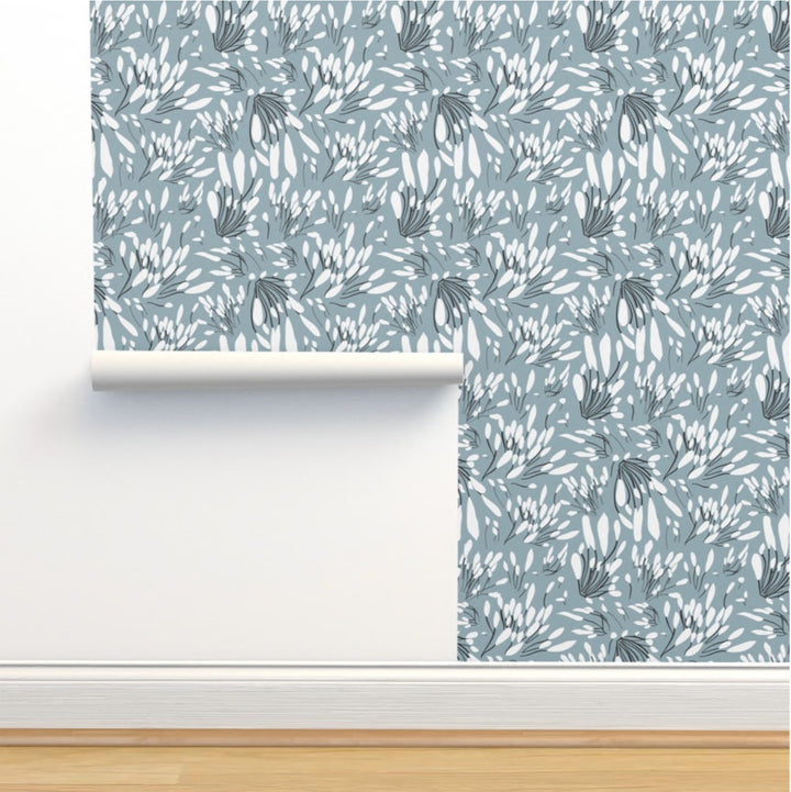 Blue and White Tear Drop Floral 01 Peel and Stick Removable Wallpaper