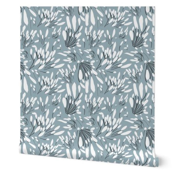 Blue and White Tear Drop Floral 01 Peel and Stick Removable Wallpaper