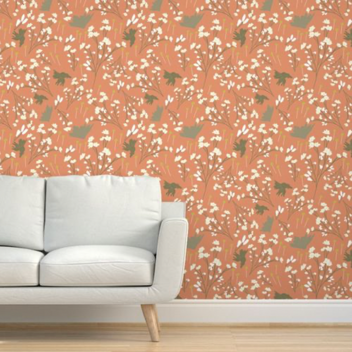 Filler Park Design 03  Peach & White Floral Wallpaper