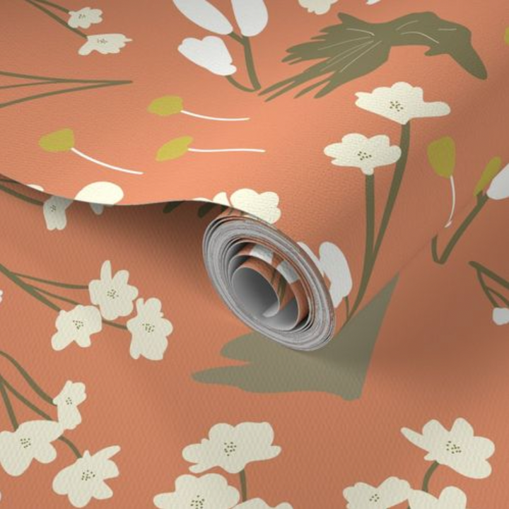 Filler Park Design 03  Peach & White Floral Wallpaper