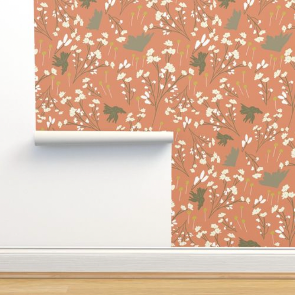 Filler Park Design 03  Peach & White Floral Wallpaper