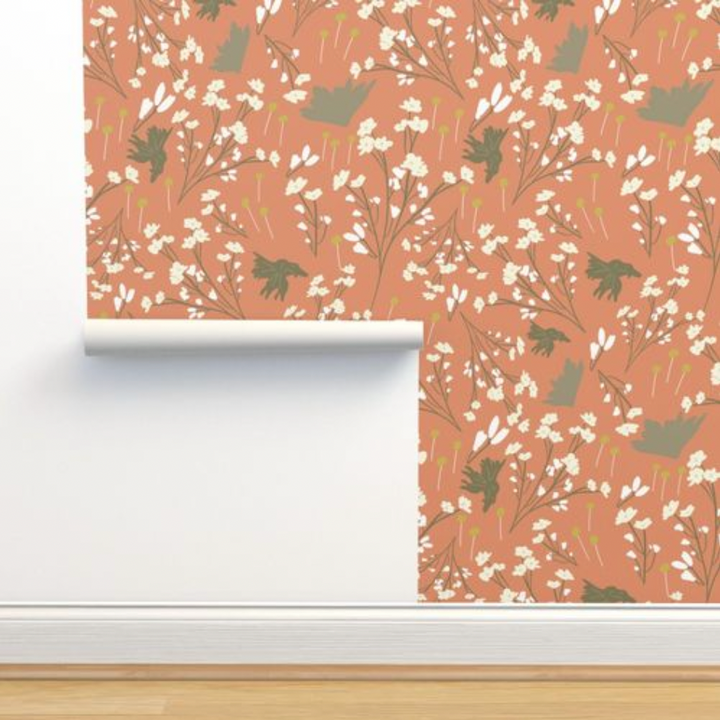 Filler Park Design 03  Peach & White Floral Wallpaper