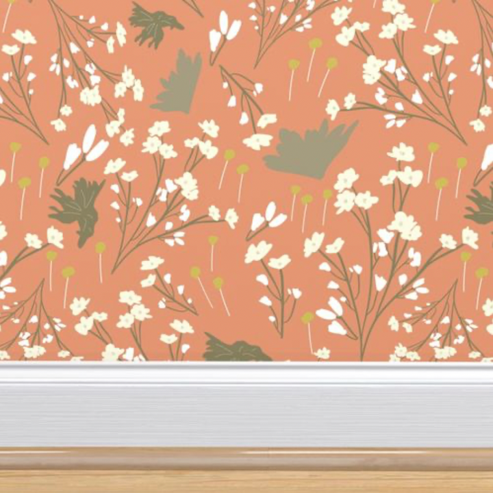 Filler Park Design 03  Peach & White Floral Wallpaper