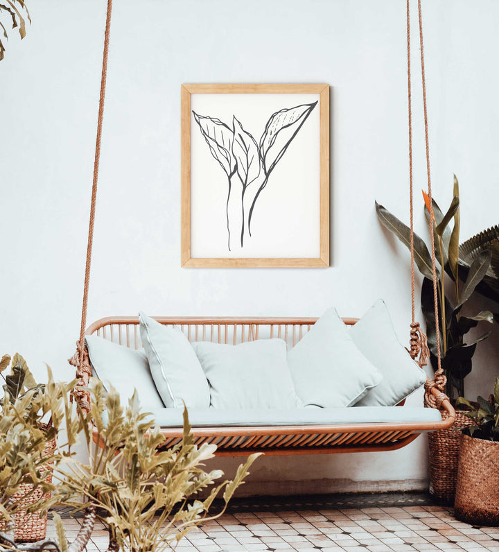 Black and White Leaves Hand Drawn Sketch - Design 22-03; Digital Download Wall Art Print