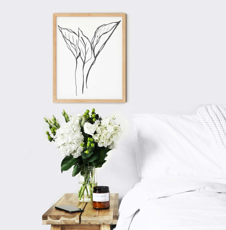 Black and White Leaves Hand Drawn Sketch - Design 22-03; Digital Download Wall Art Print