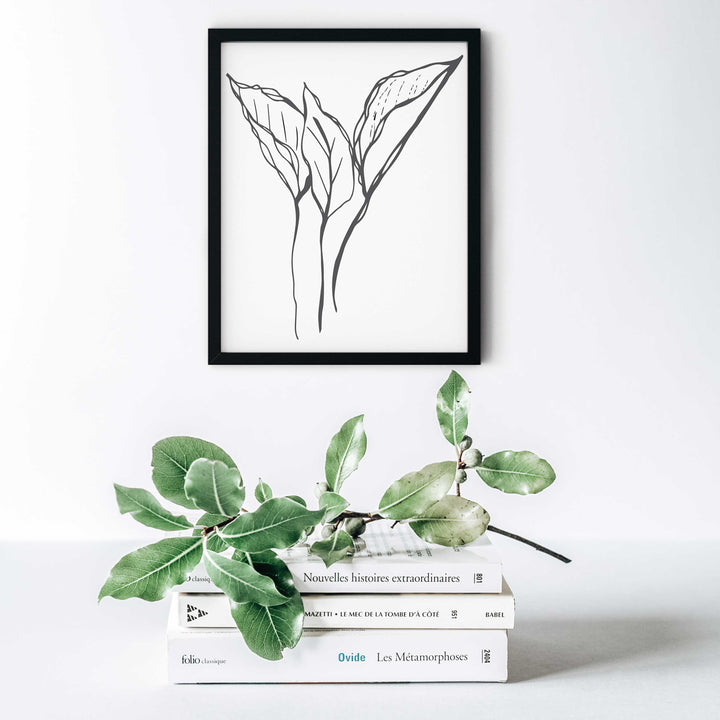 Black and White Leaves Hand Drawn Sketch - Design 22-03; Digital Download Wall Art Print