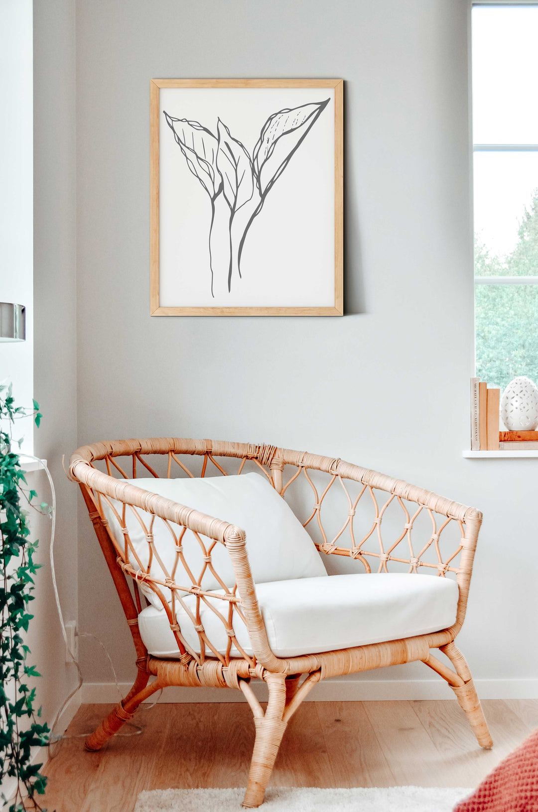 Black and White Leaves Hand Drawn Sketch - Design 22-03; Digital Download Wall Art Print