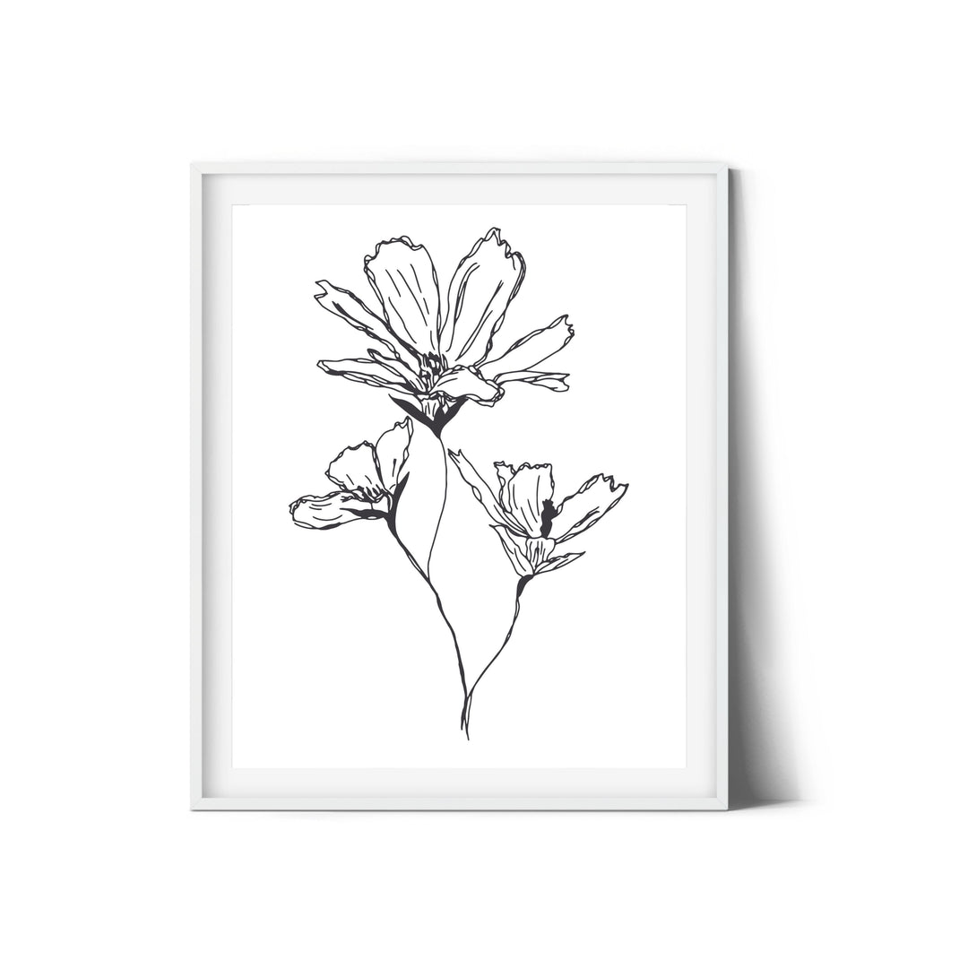 Black and White Floral Hand Drawn Sketch #22-01; Digital Download Wall Art