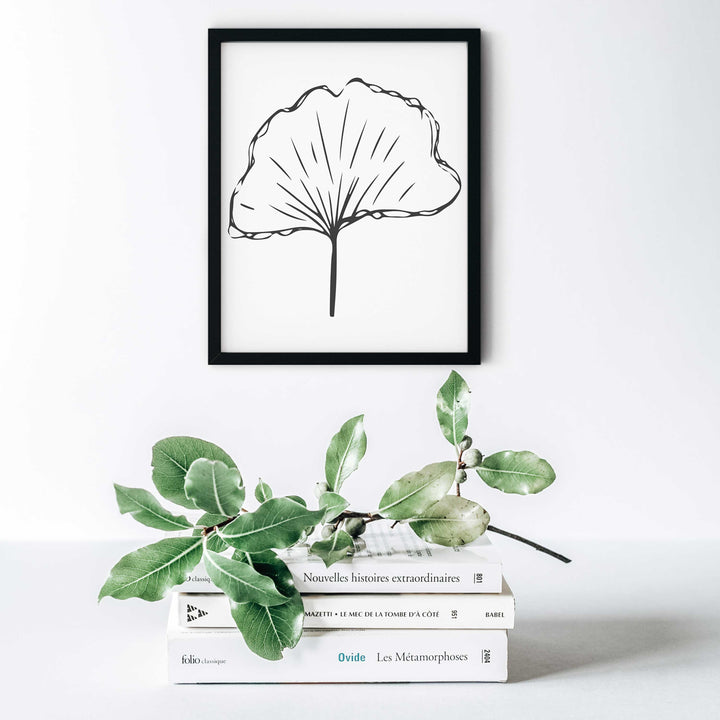 Black and White Leaf Hand Drawn Sketch #22-06; Digital Download Wall Art