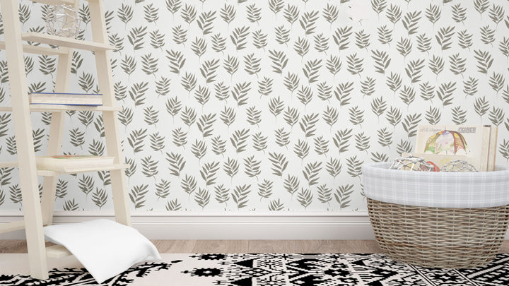 Hand Drawn Dark Olive Green Leaves Peel and Stick Removable Wallpaper - 22-10S