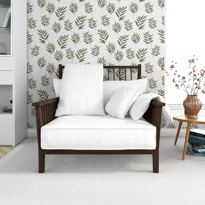 Hand Drawn Dark Olive Green Leaves Peel and Stick Removable Wallpaper - 22-10S