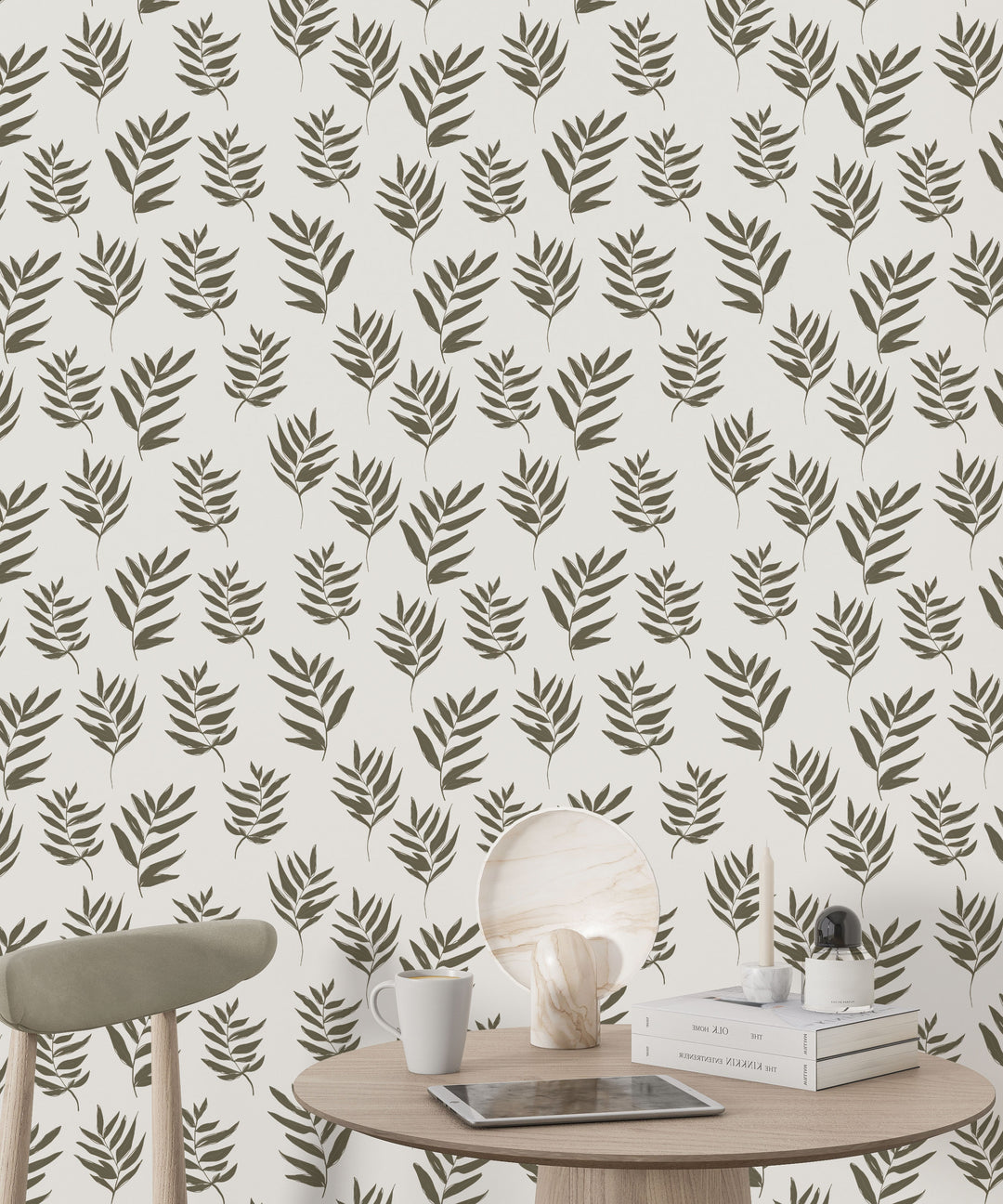 Hand Drawn Dark Olive Green Leaves Peel and Stick Removable Wallpaper - 22-10S