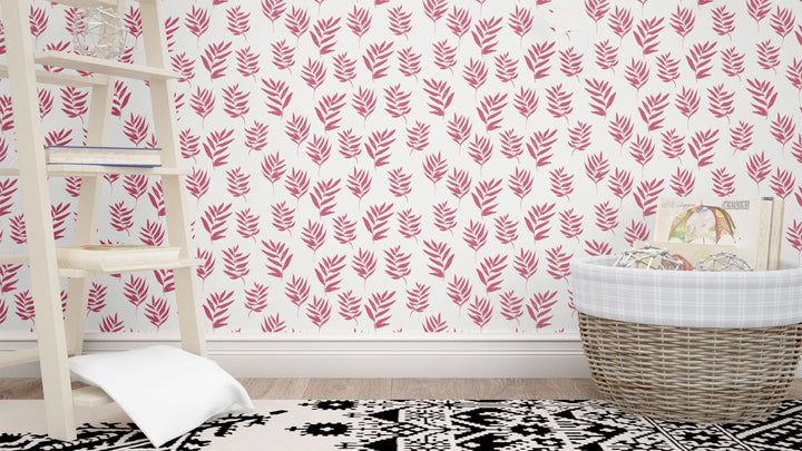 Hand Drawn Viva Magenta Leaves Peel and Stick Removable Wallpaper - 22-10S
