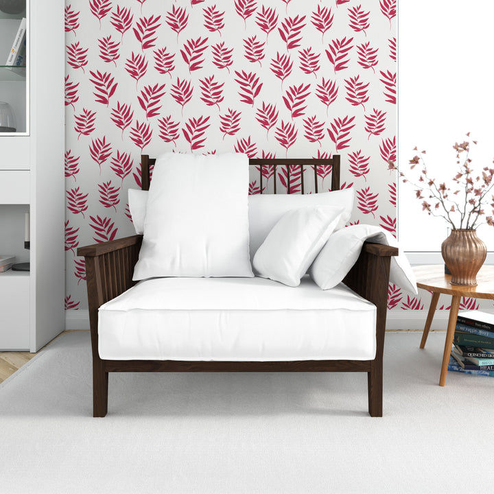 Hand Drawn Viva Magenta Leaves Peel and Stick Removable Wallpaper - 22-10S