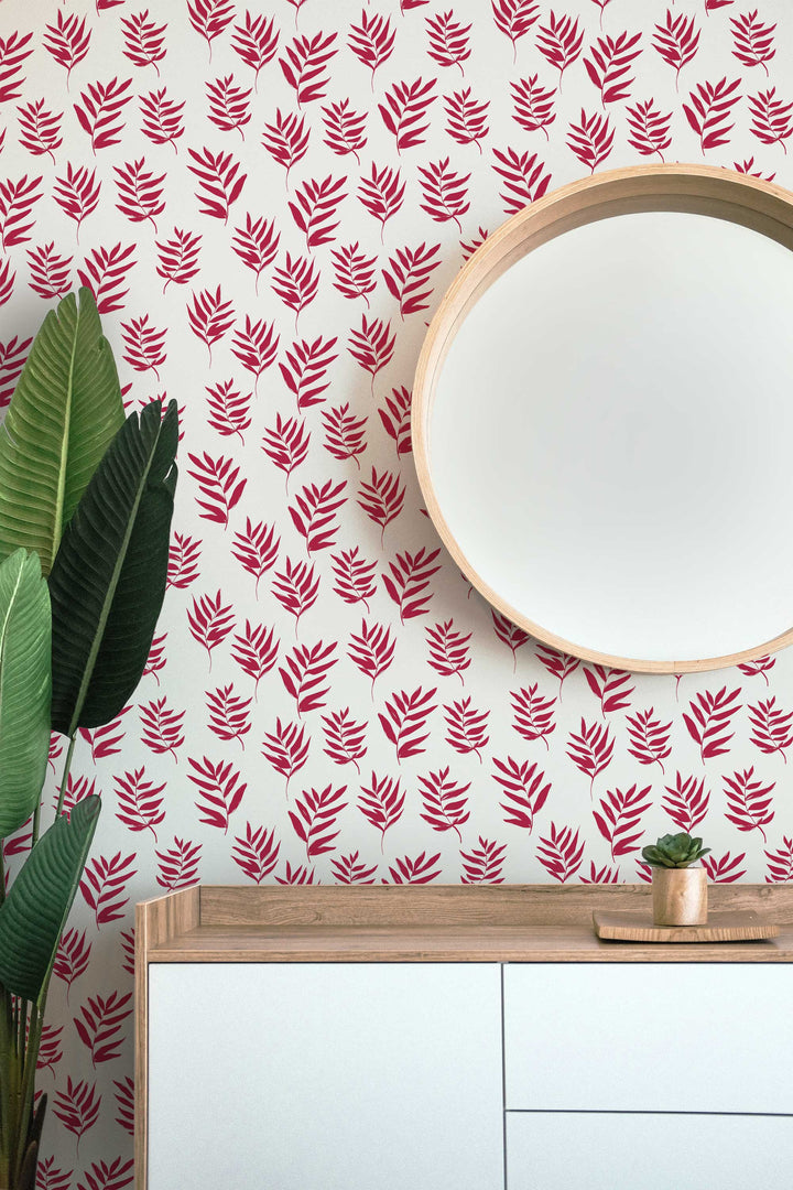 Hand Drawn Viva Magenta Leaves Peel and Stick Removable Wallpaper - 22-10S