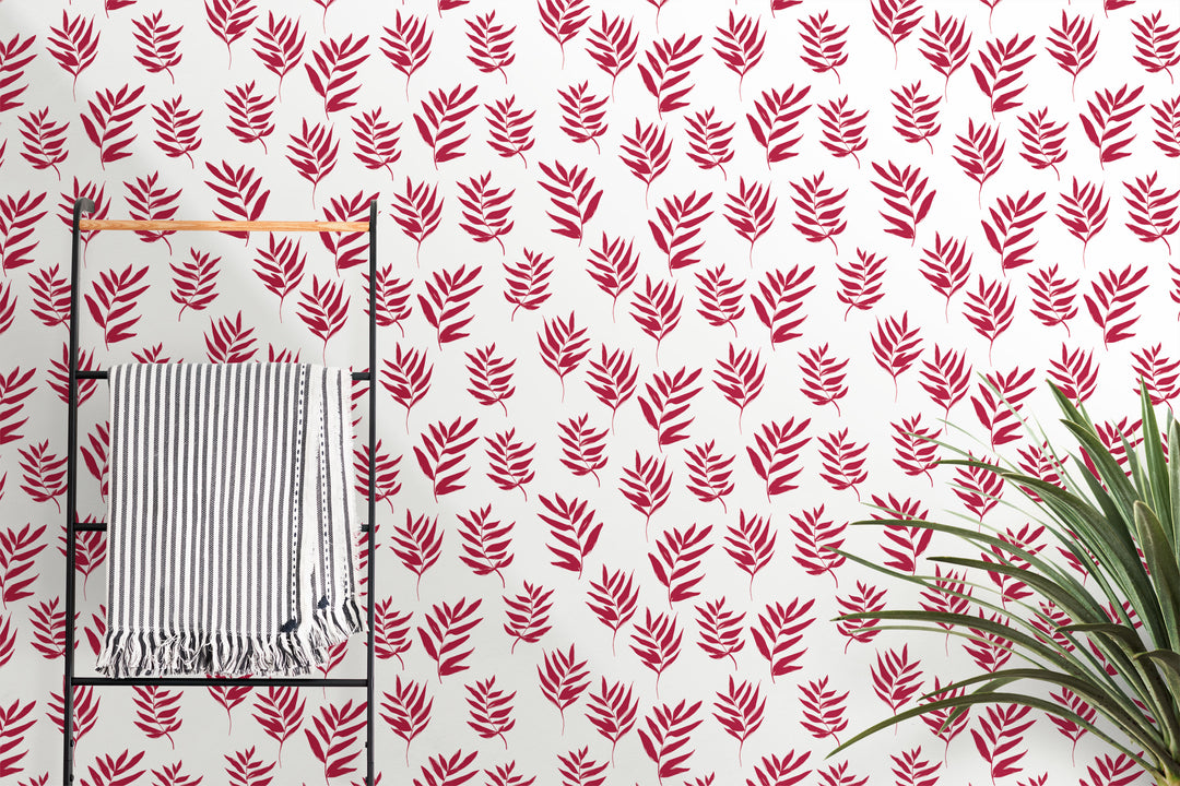 Hand Drawn Viva Magenta Leaves Peel and Stick Removable Wallpaper - 22-10S