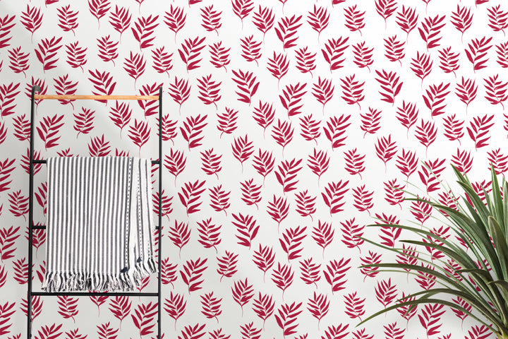 Hand Drawn Viva Magenta Leaves Peel and Stick Removable Wallpaper - 22-10S