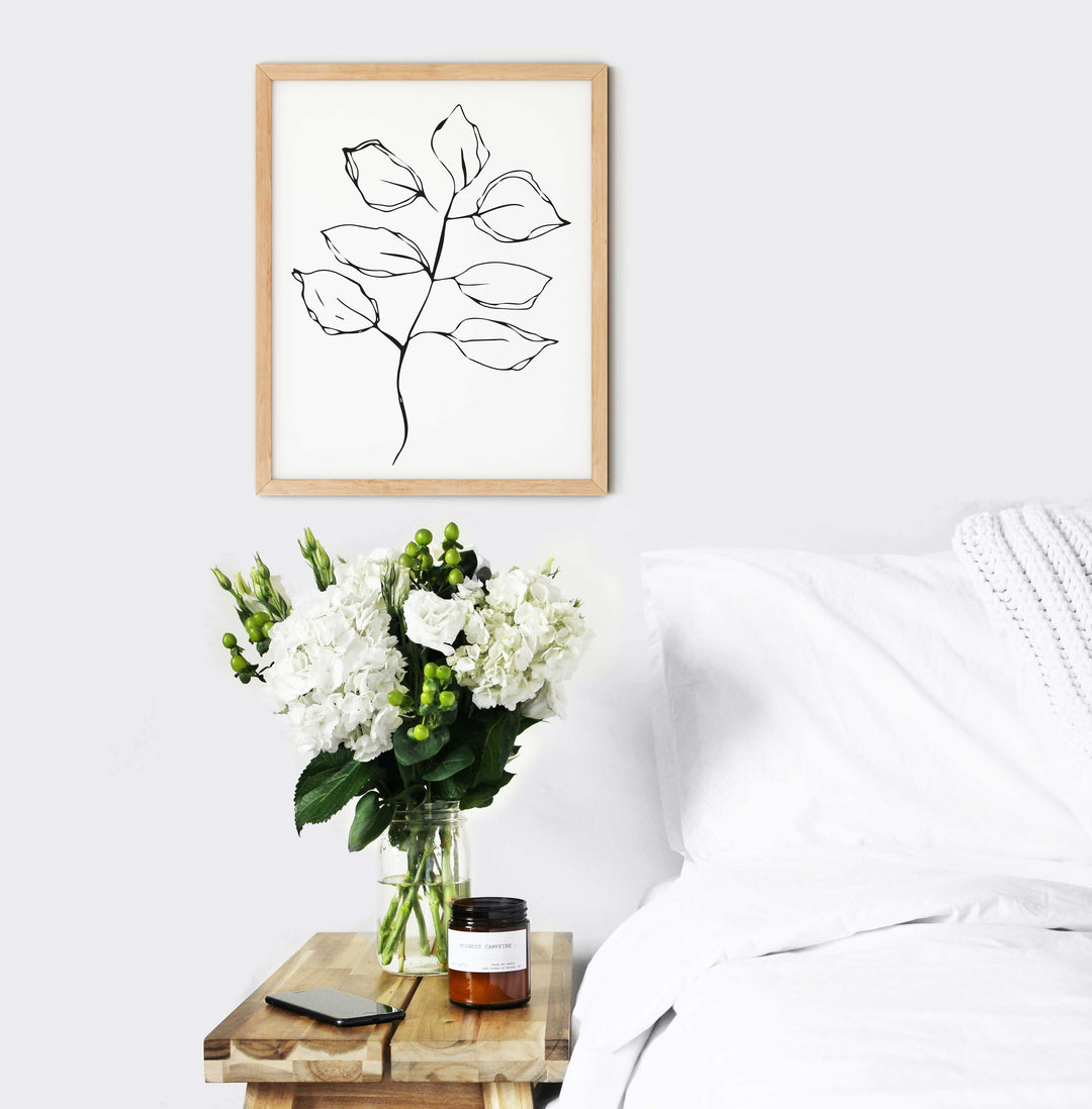Black and White Leaves Hand Drawn Sketch - Design 22-04; Digital Download Wall Art Print
