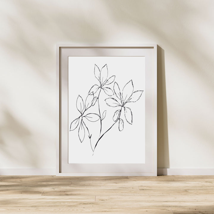 Black and White Leaves Hand Drawn Sketch - Design 22-02; Digital Download Wall Art Print