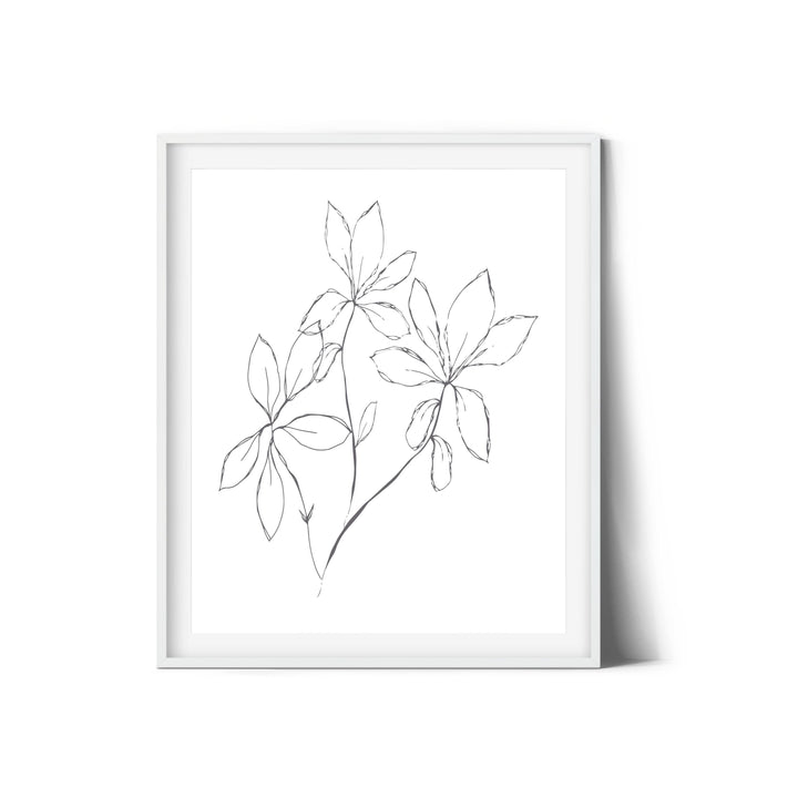 Black and White Leaves Hand Drawn Sketch - Design 22-02; Digital Download Wall Art Print