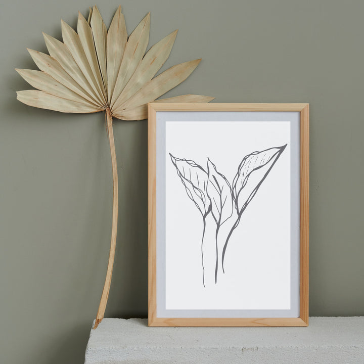 Black and White Leaves Hand Drawn Sketch - Design 22-03; Digital Download Wall Art Print