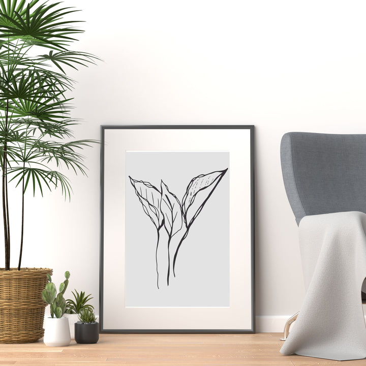 Black and White Leaves Hand Drawn Sketch - Design 22-03; Digital Download Wall Art Print