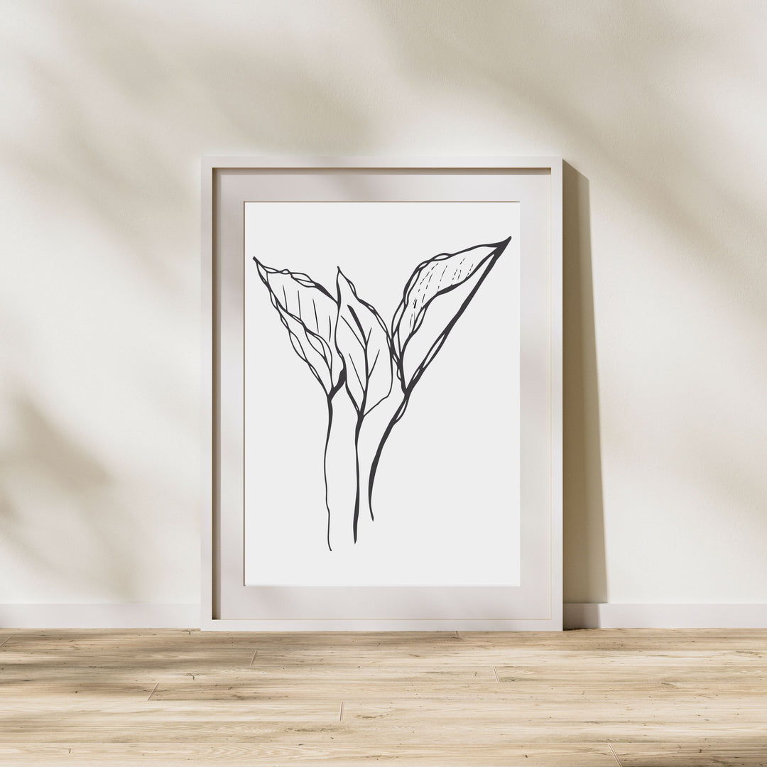 Black and White Leaves Hand Drawn Sketch - Design 22-03; Digital Download Wall Art Print