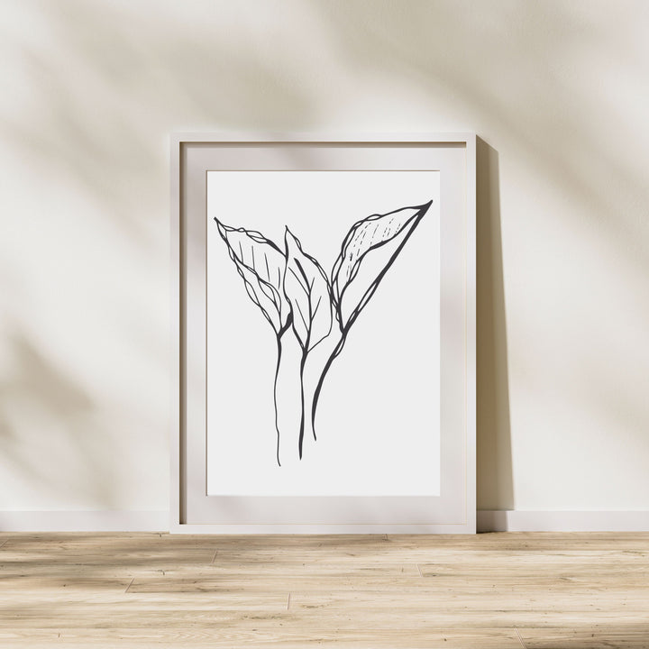 Black and White Leaves Hand Drawn Sketch - Design 22-03; Digital Download Wall Art Print