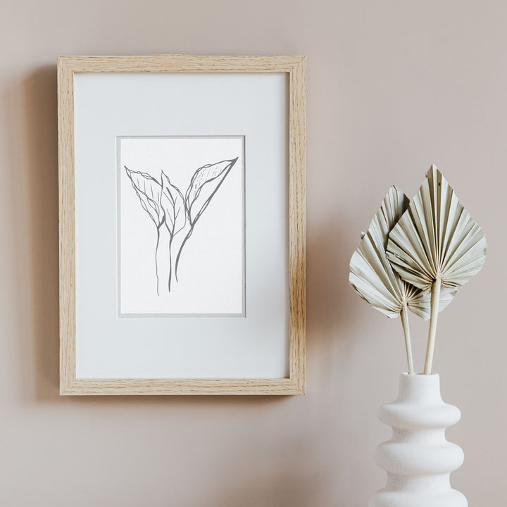 Black and White Leaves Hand Drawn Sketch - Design 22-03; Digital Download Wall Art Print