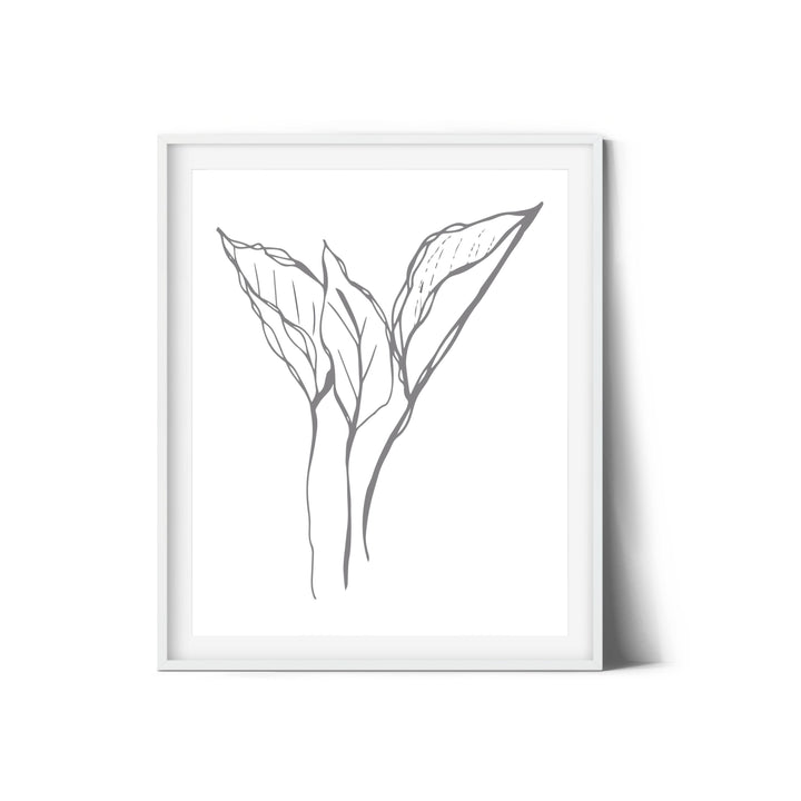 Black and White Leaves Hand Drawn Sketch - Design 22-03; Digital Download Wall Art Print