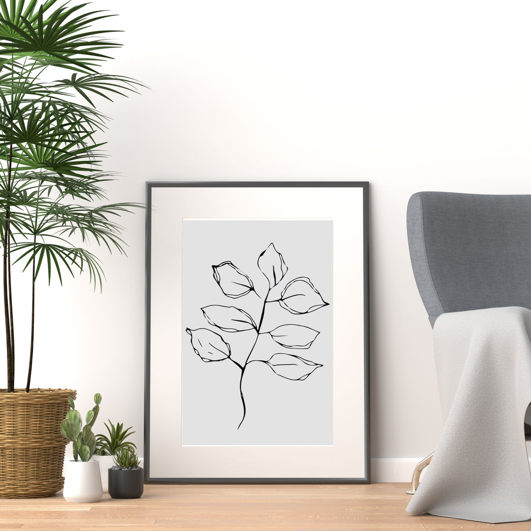 Black and White Leaves Hand Drawn Sketch - Design 22-04; Digital Download Wall Art Print