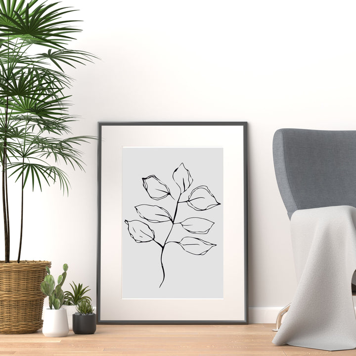 Black and White Leaves Hand Drawn Sketch - Design 22-04; Digital Download Wall Art Print