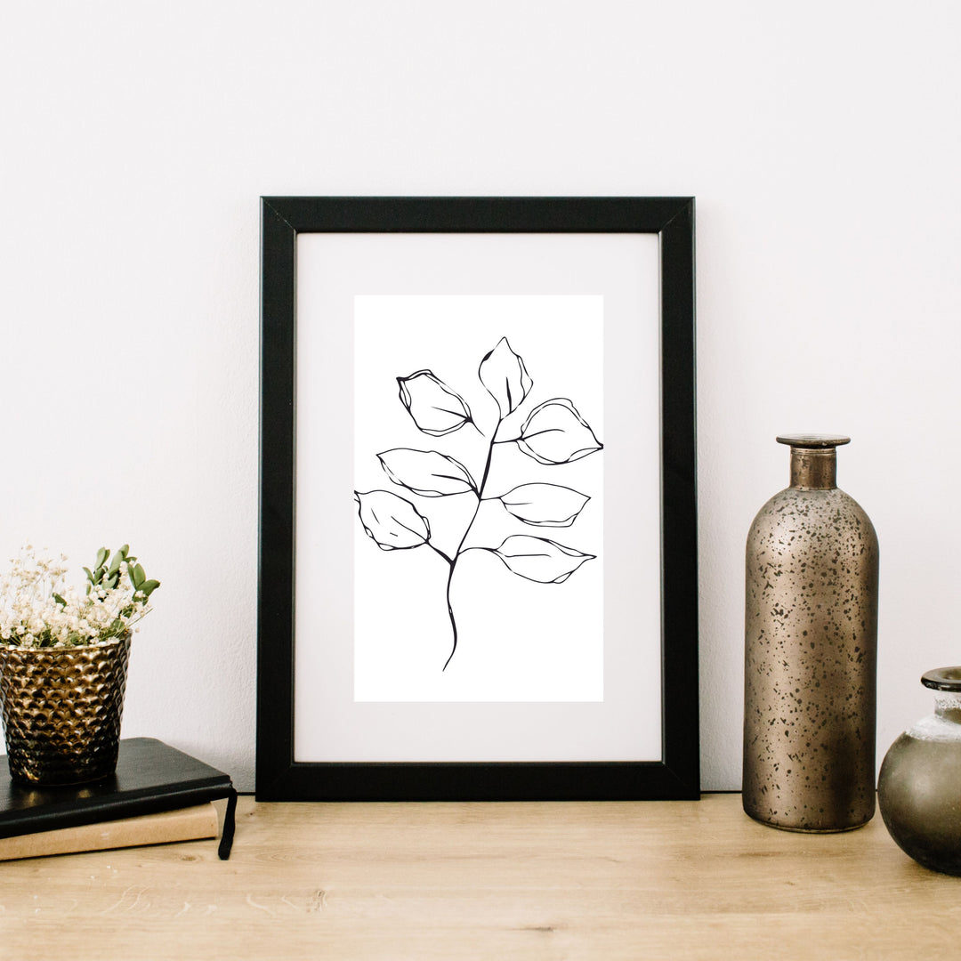 Black and White Leaves Hand Drawn Sketch - Design 22-04; Digital Download Wall Art Print